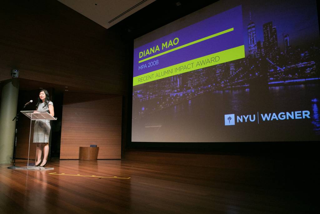 Diana Mao accepting the Recent Alumni Impact Award