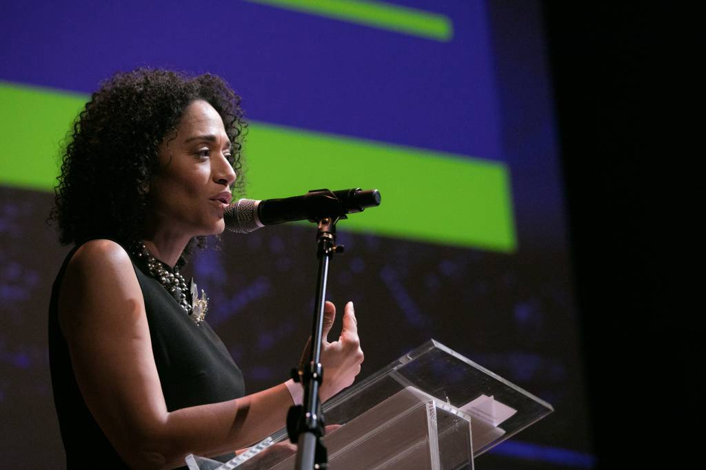 Jennifer Jones Austin accepts Alumni Impact Award