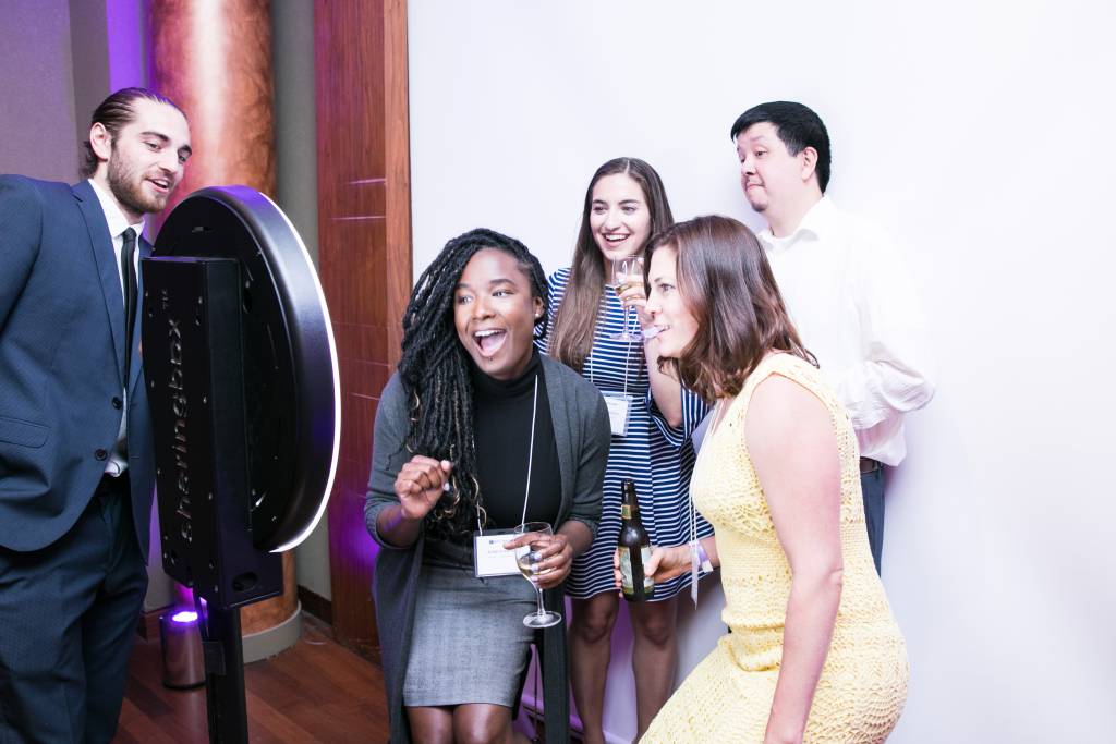Guests taking a photo booth photo