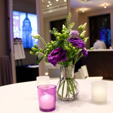 Flower + candle decoration on table
