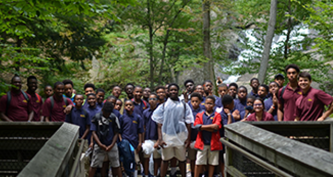 Robinson pictured with students during a hike.